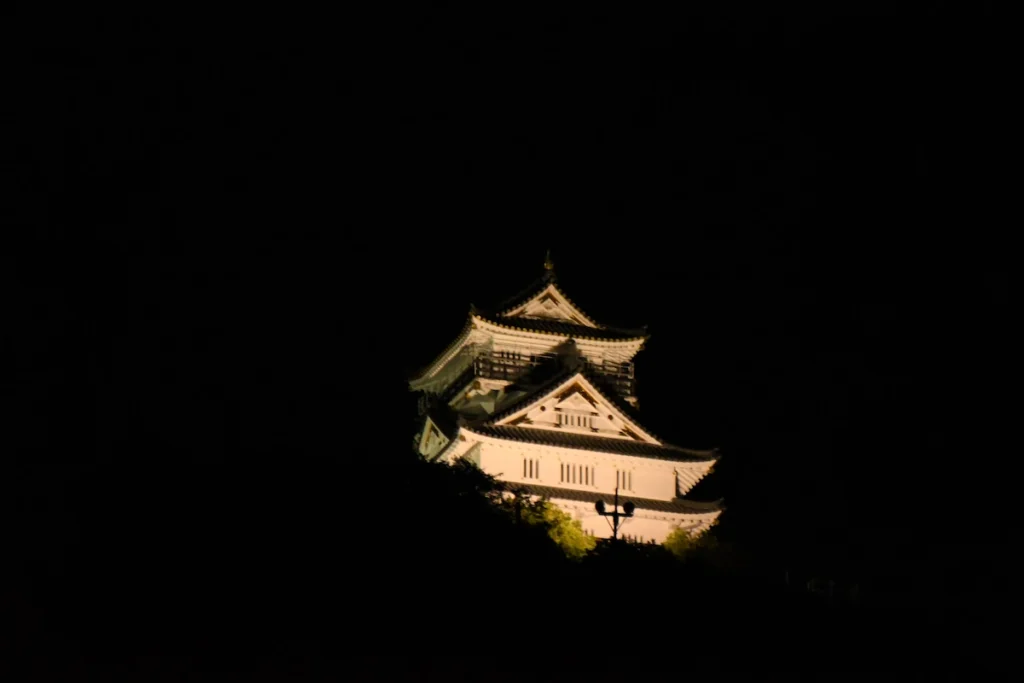 暗くなりライトアップされる岐阜城