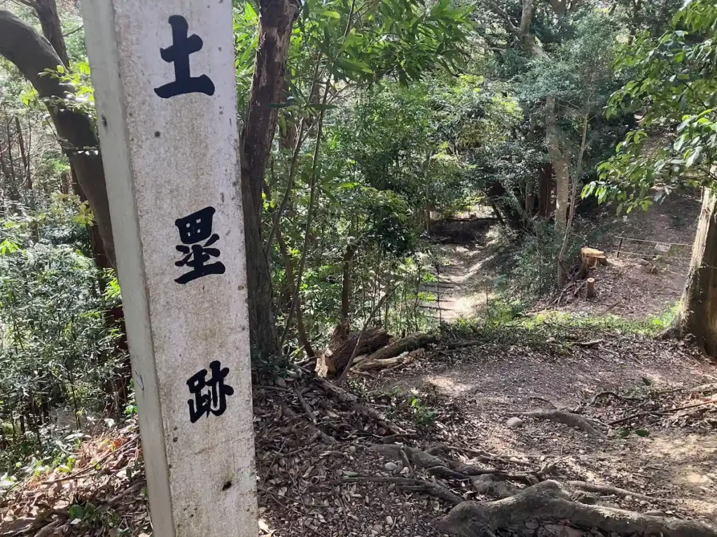 三の丸の土塁から登山道を見下ろす